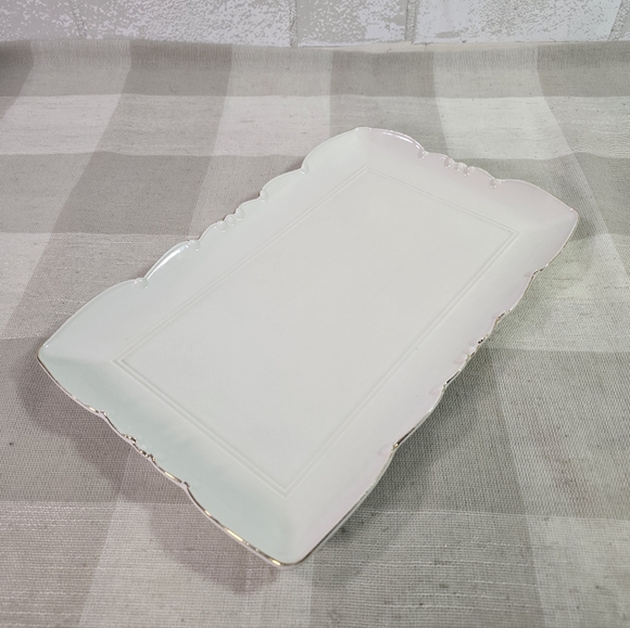 Elegant White Porcelain Vanity Tray Ornate Platter w/Gold Rim French Shabby Chic - Picture 2 of 13